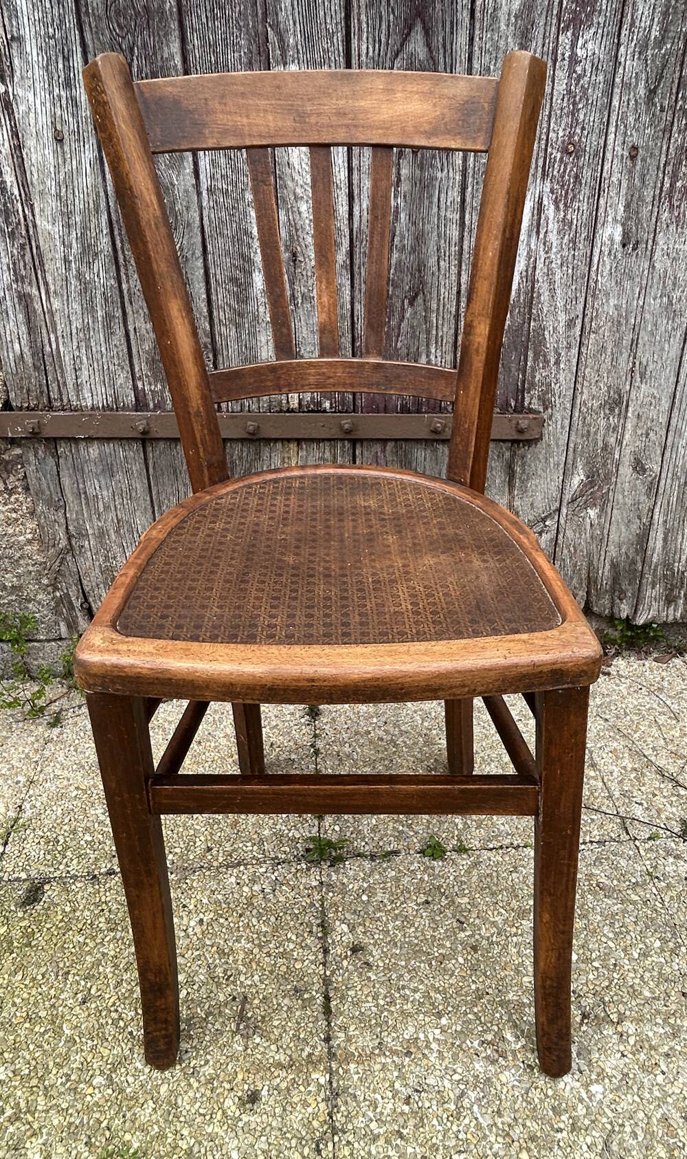 Set of 8 vintage bistro chairs, 50s, 60s, dark oak.