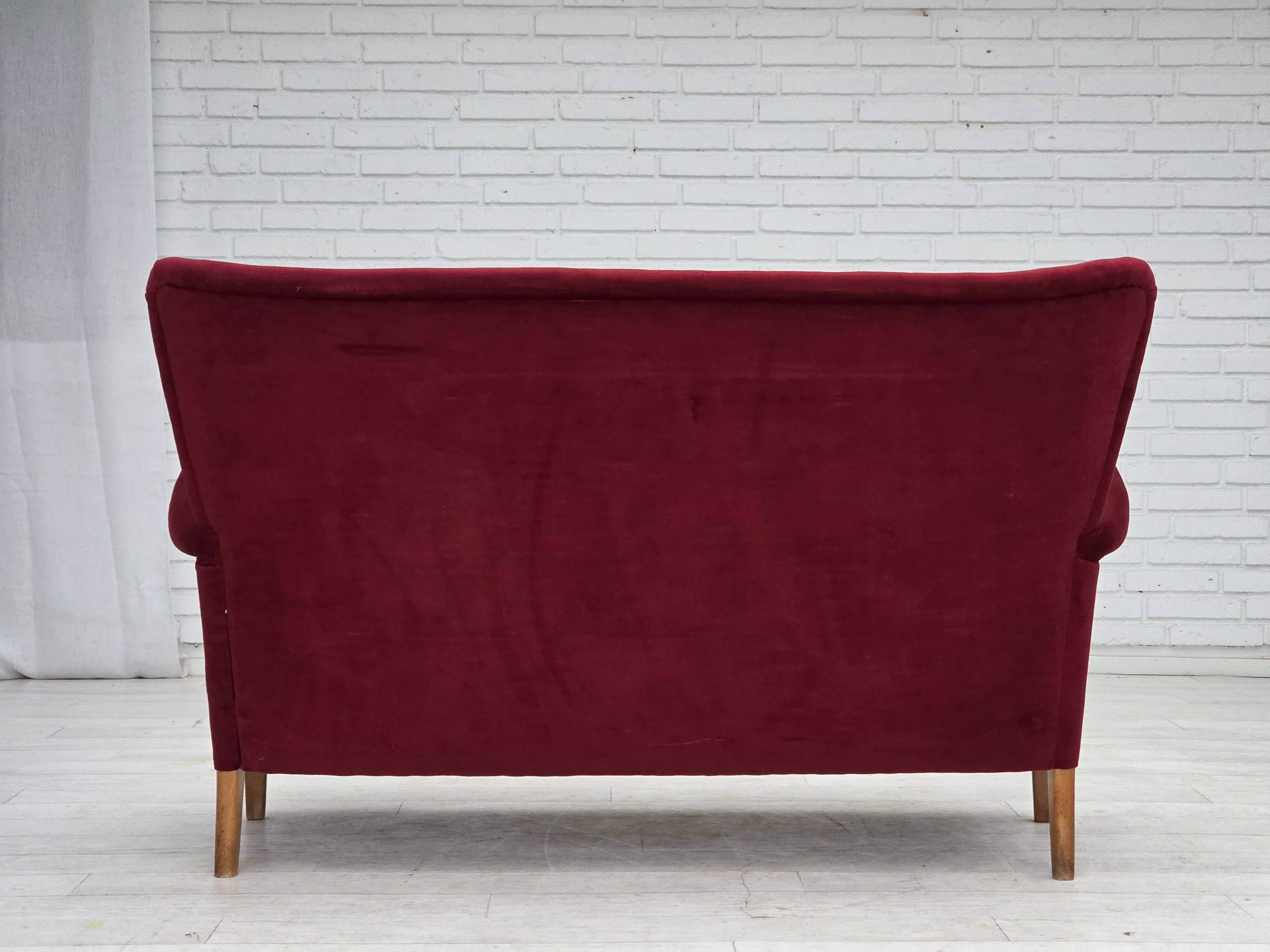1960s, Swedish 2-seater sofa by Dux Sweden, furniture velour, ash wood.