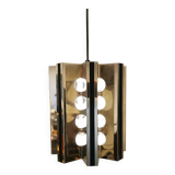 Unique hanging lamp, Danish from the 80s, in shiny metal (chrome) with mirror reflection.