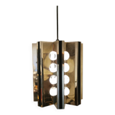 Unique hanging lamp, Danish from the 80s, in shiny metal (chrome) with mirror reflection.