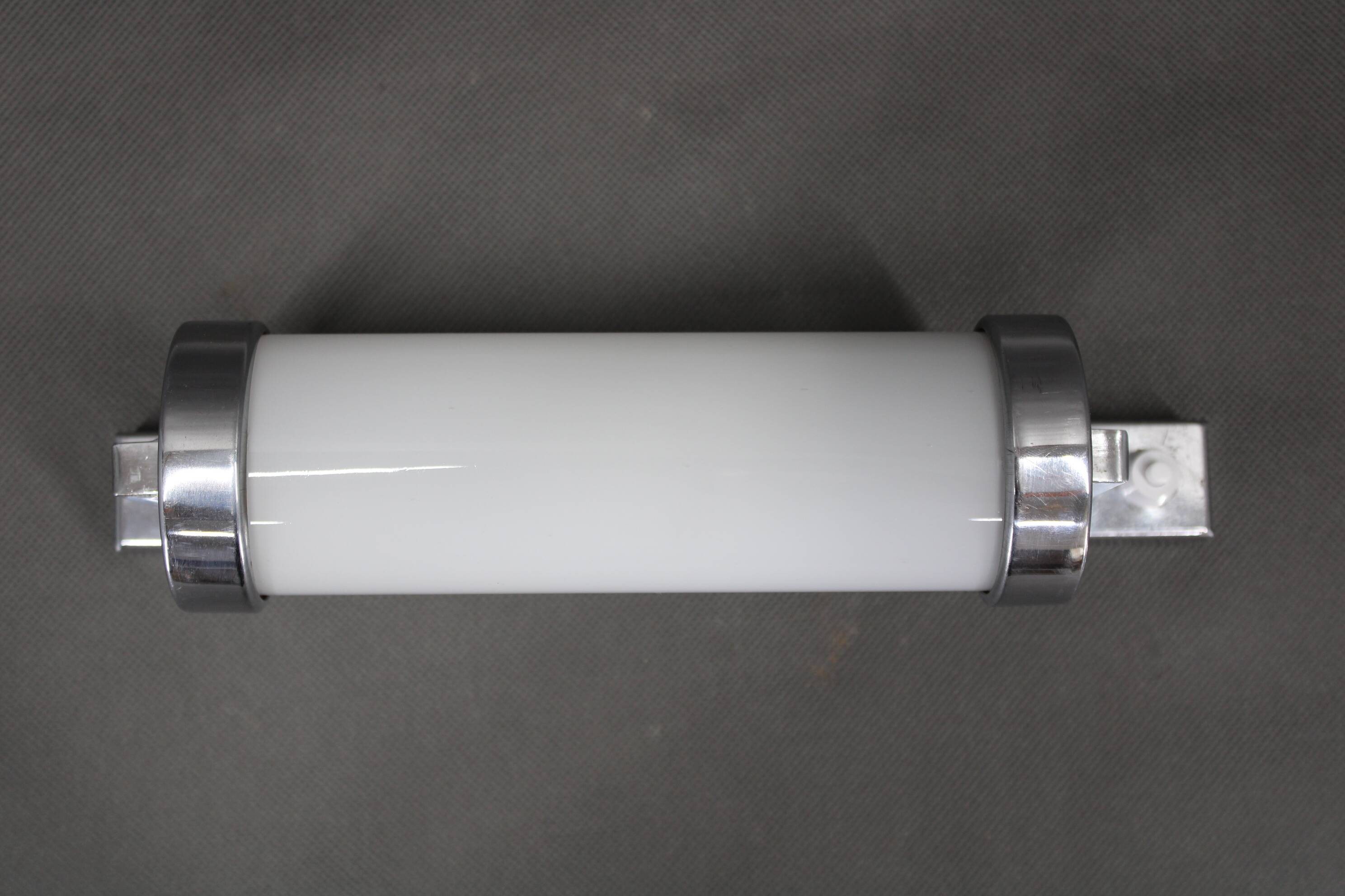 1930s Bauhaus chrome and milk glass tubular wall light, Czechoslovakia, restored