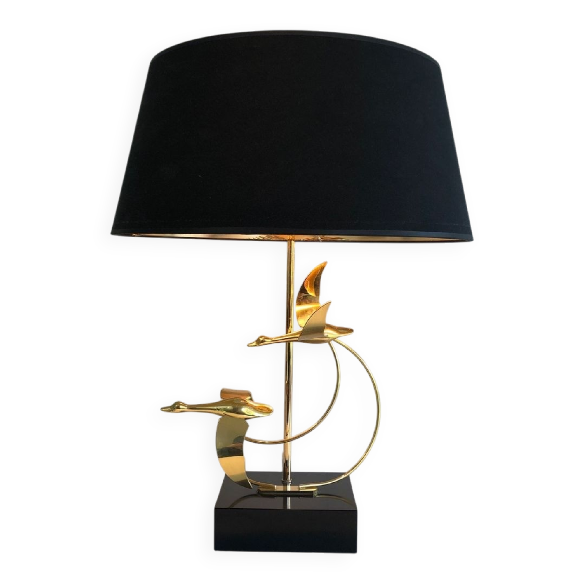Brass Table Lamp with Wild Goose Flight, French Work, circa 1970