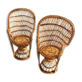Pair of emmanuelle rattan armchairs 70 years