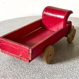 Red wooden flatbed truck, vintage toy