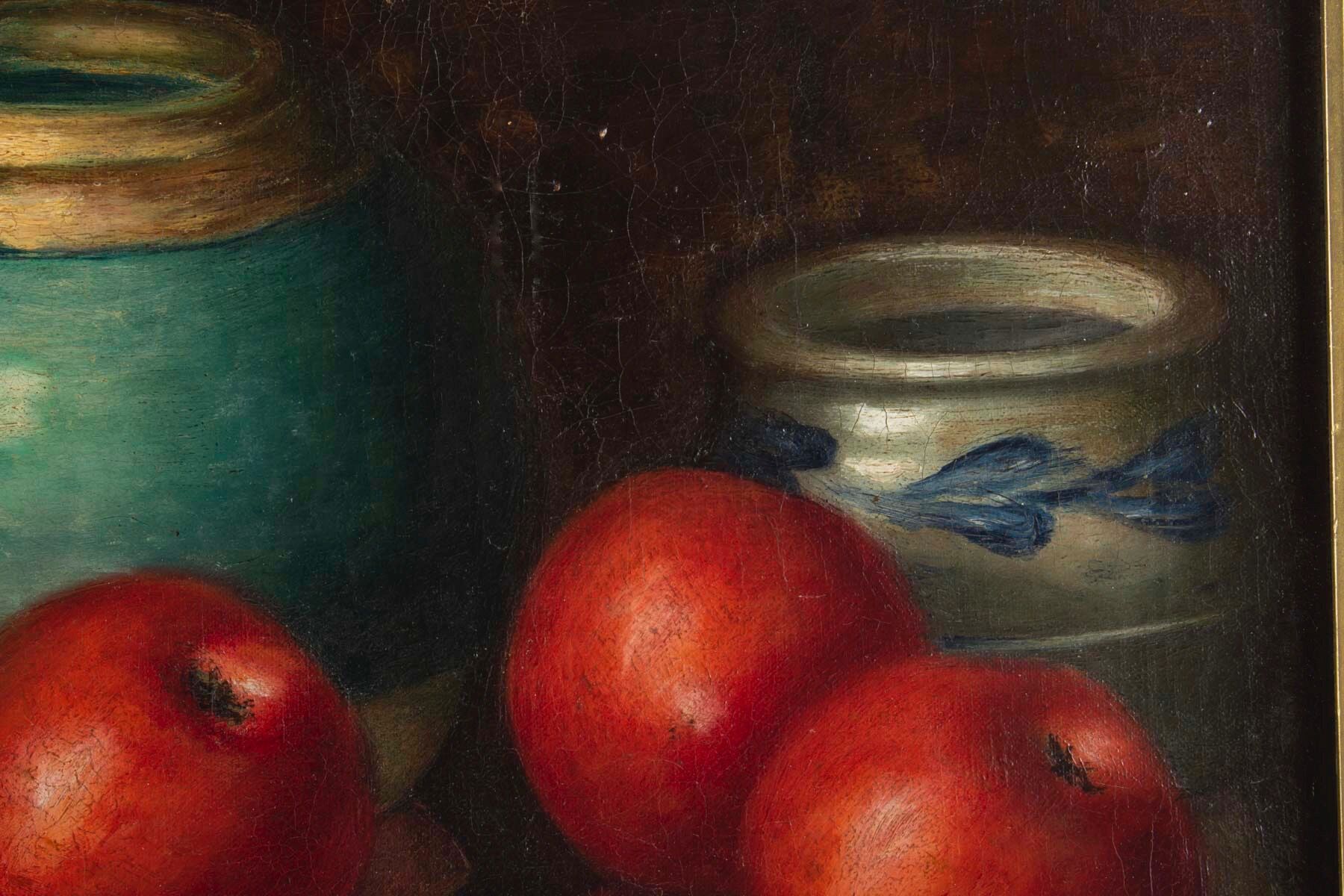 Still life with apples and ceramics by Dalens, 1921