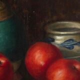 Still life with apples and ceramics by Dalens, 1921