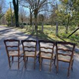 4 wooden country straw chairs