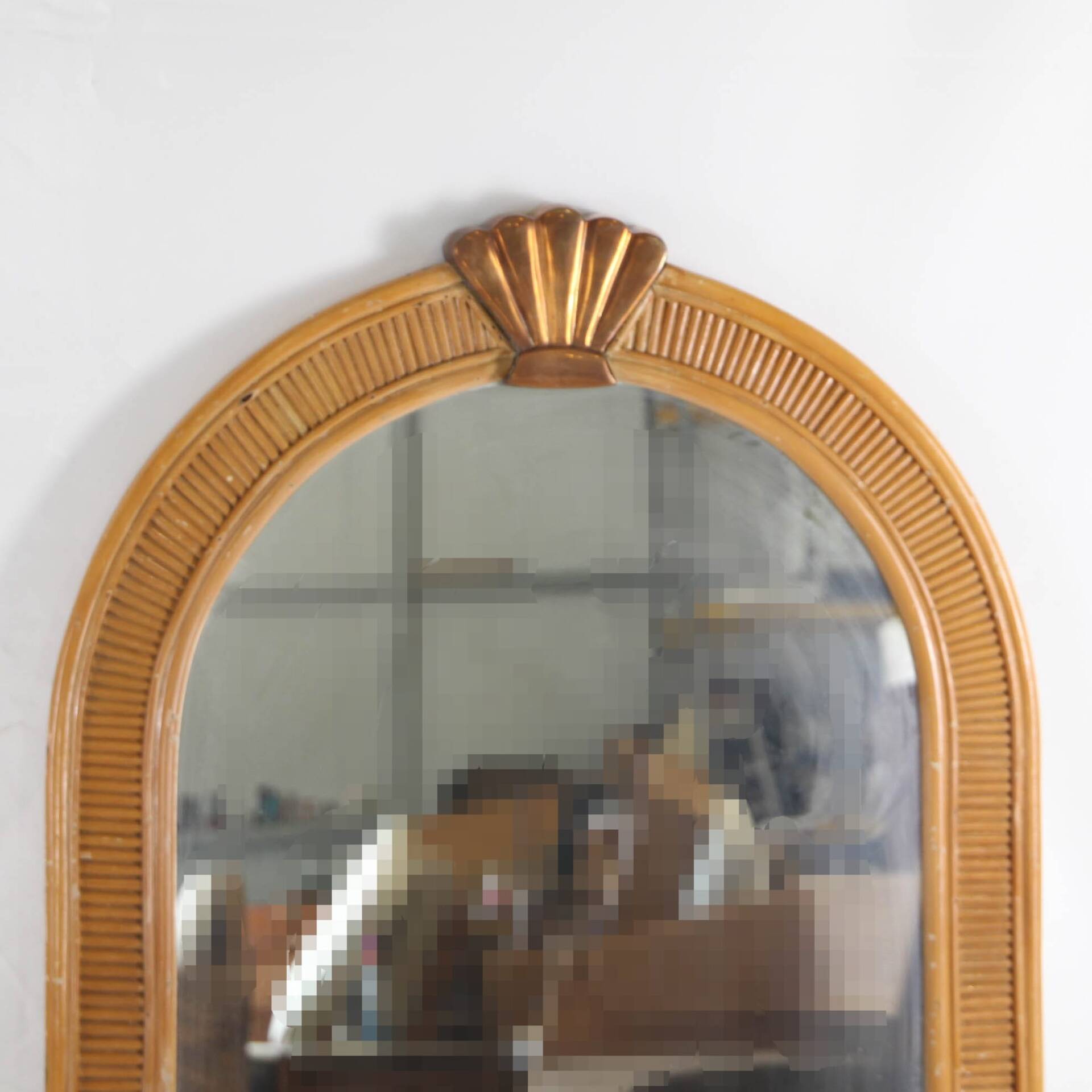 Pair of rattan and copper mirrors