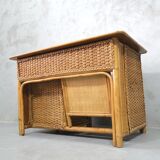 Mid-century italian bamboo, rattan and teak desk, 1960s