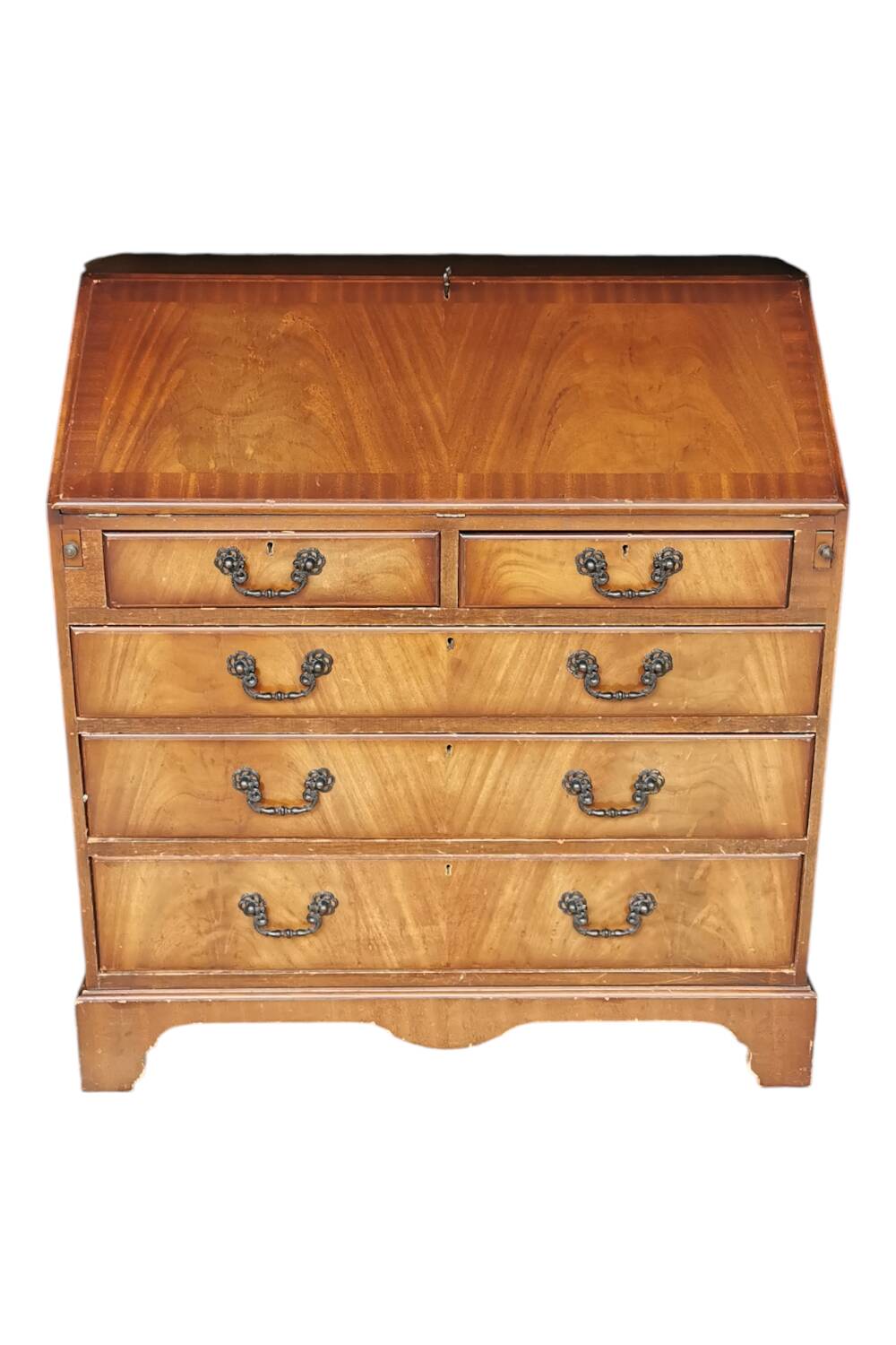 Bureau secrétaire ancien en bois – abattant, cuir, clé