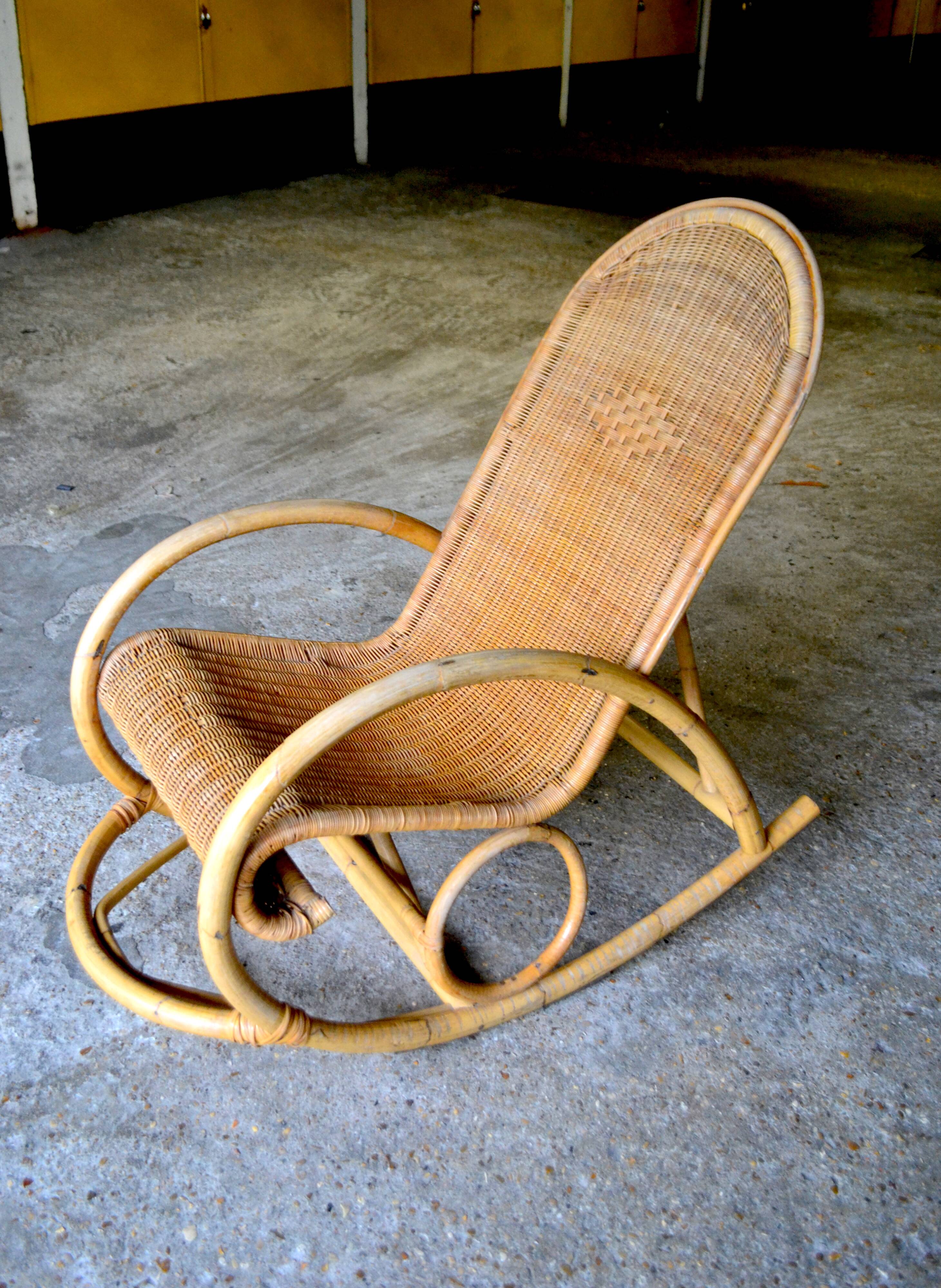 60s rocking chair rattan bamboo rocking chair