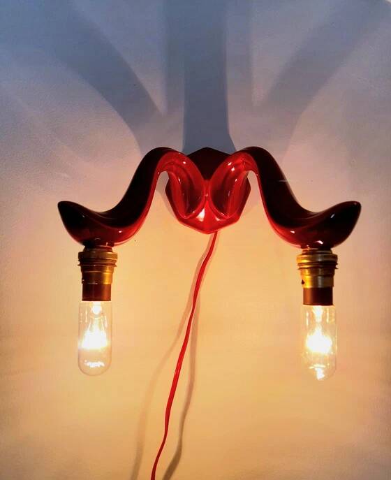 Red Art Deco ceramic wall light