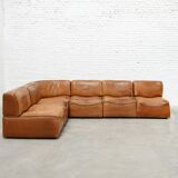 Canapé modulable De Sede 'DS-15' en cuir cognac patiné, Suisse 1970