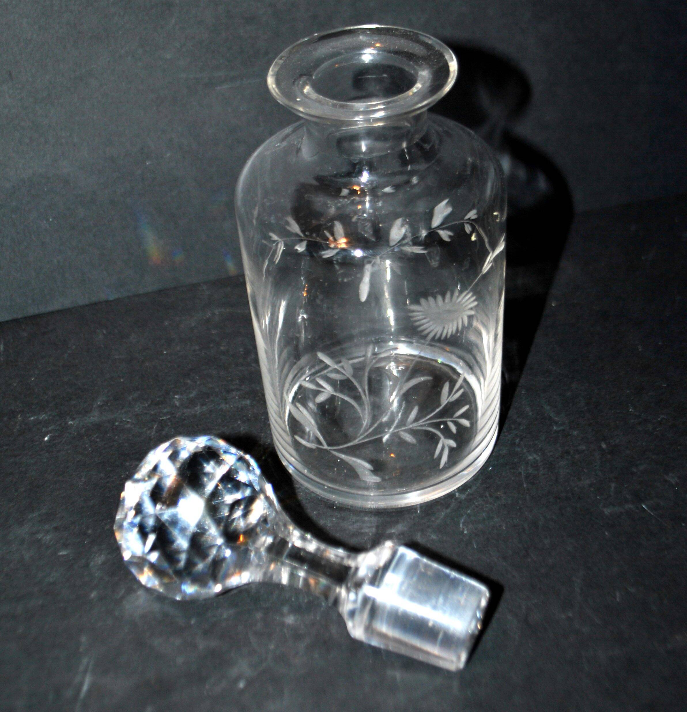 Antique Saint-Louis floral engraved crystal bottle carafe H17cm