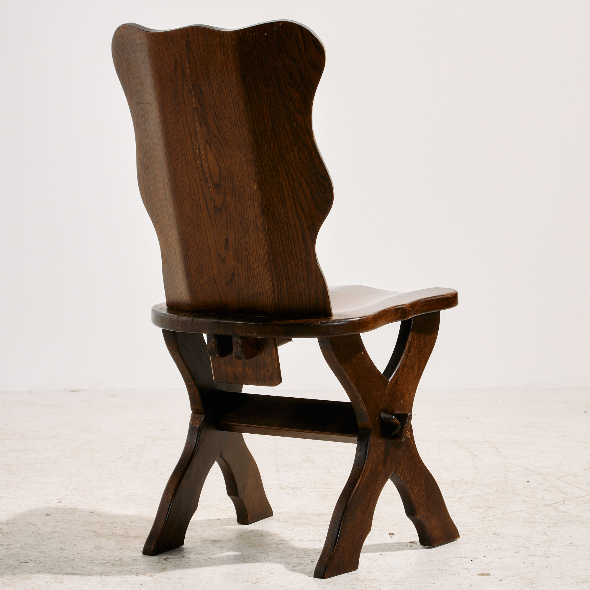 Brutalist oak dining set, set of 7.
