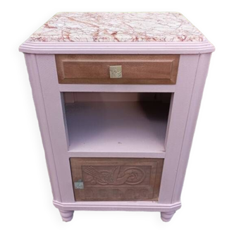 Solid wood bedside table drawer door pink patinated marble