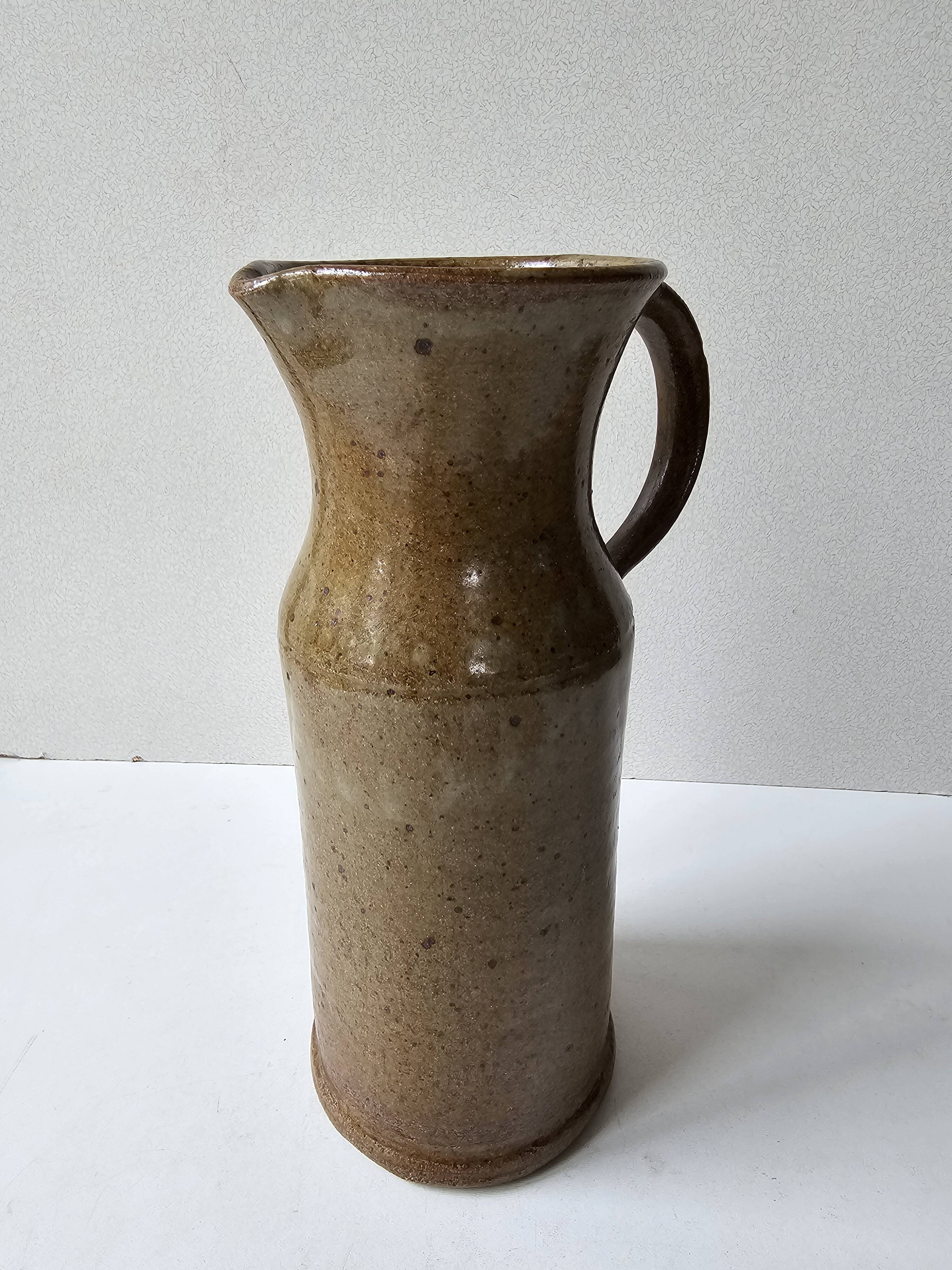 Stoneware ceramic pitcher signed poterie du bois de Laud