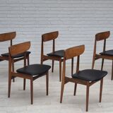 1960s, set of 5 Danish dining chairs, reupholstered, teak wood.
