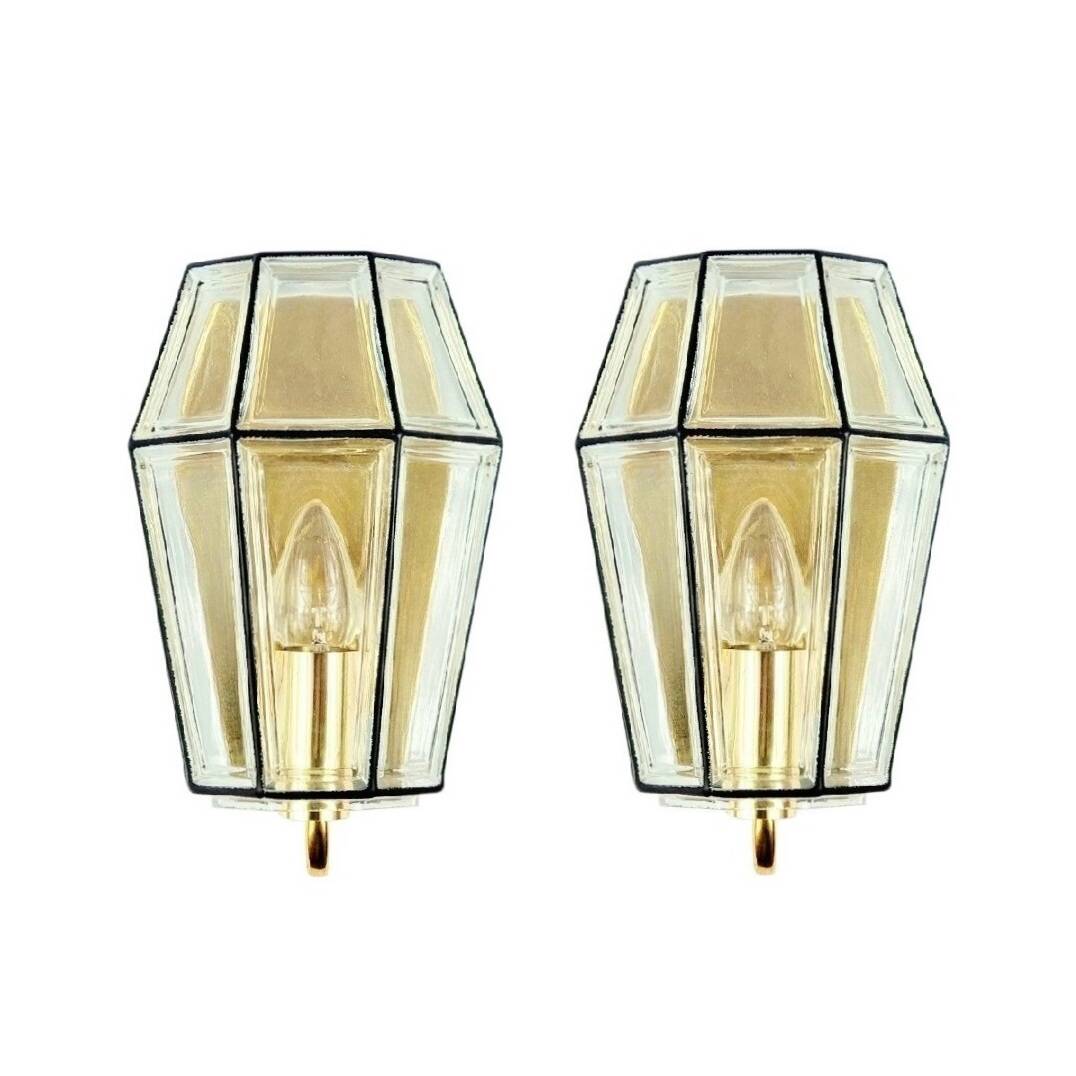 Pair of Mid-Century Glass & Brass Wall Lamps from Limburg, Germany, 1960s