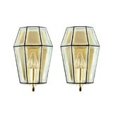 Pair of Mid-Century Glass & Brass Wall Lamps from Limburg, Germany, 1960s