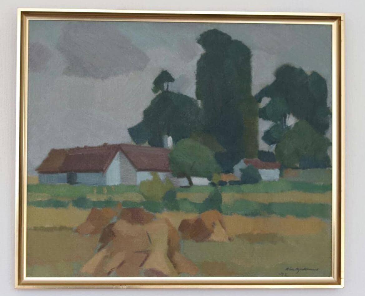 Mid Century Swedish Oil on Canvas – “Village” by Richard Björklund