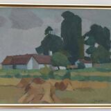 Mid Century Swedish Oil on Canvas – “Village” by Richard Björklund