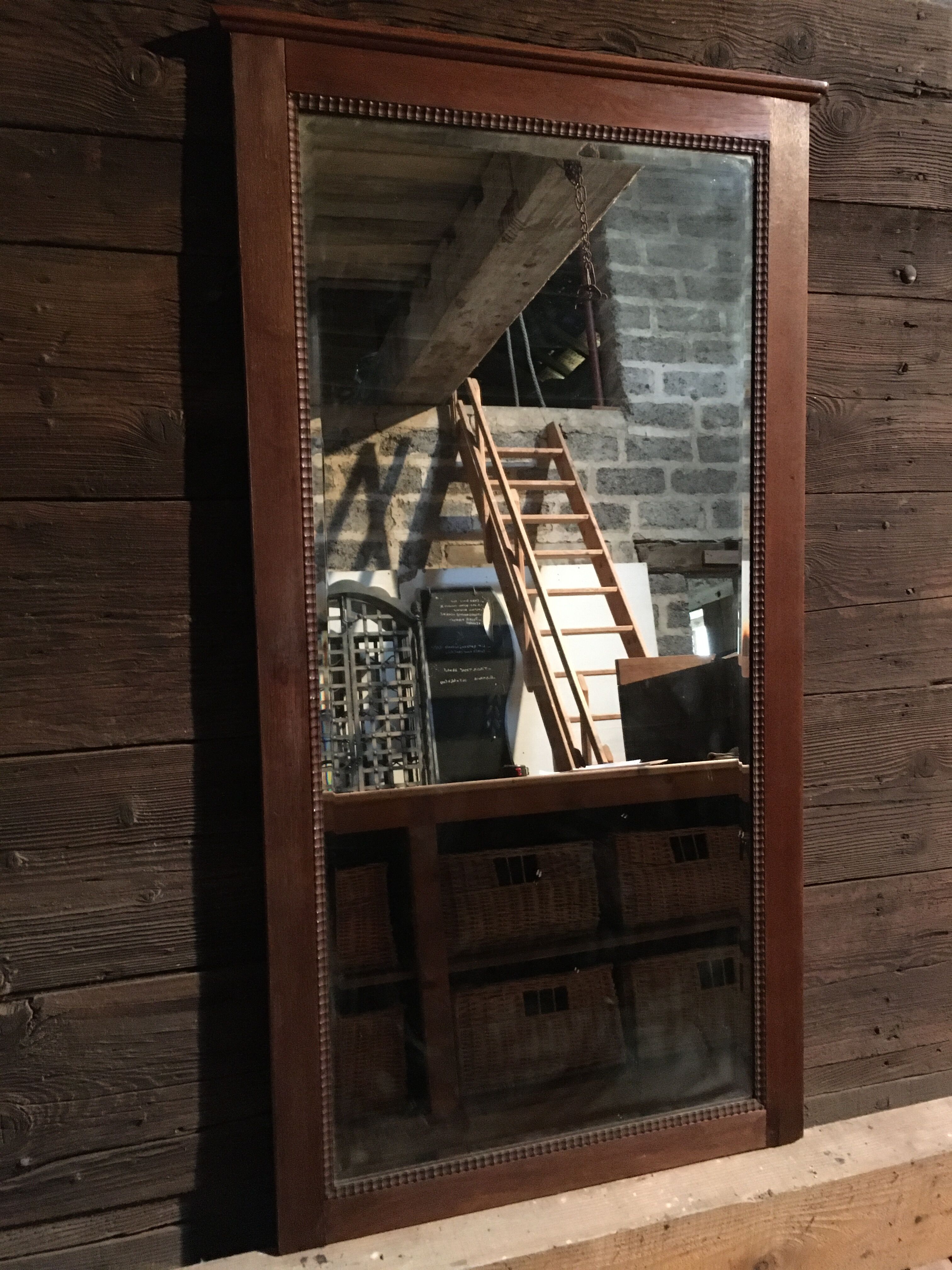 Bevelled oak mirror 154x79cm