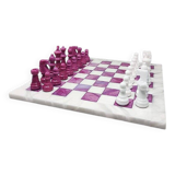 1970s Stunning Pink and White Chess Set in Volterra Alabaster Handmade Made in Italy