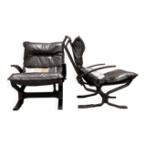 Duo of "Scandinavian design" leather armchairs 1950.