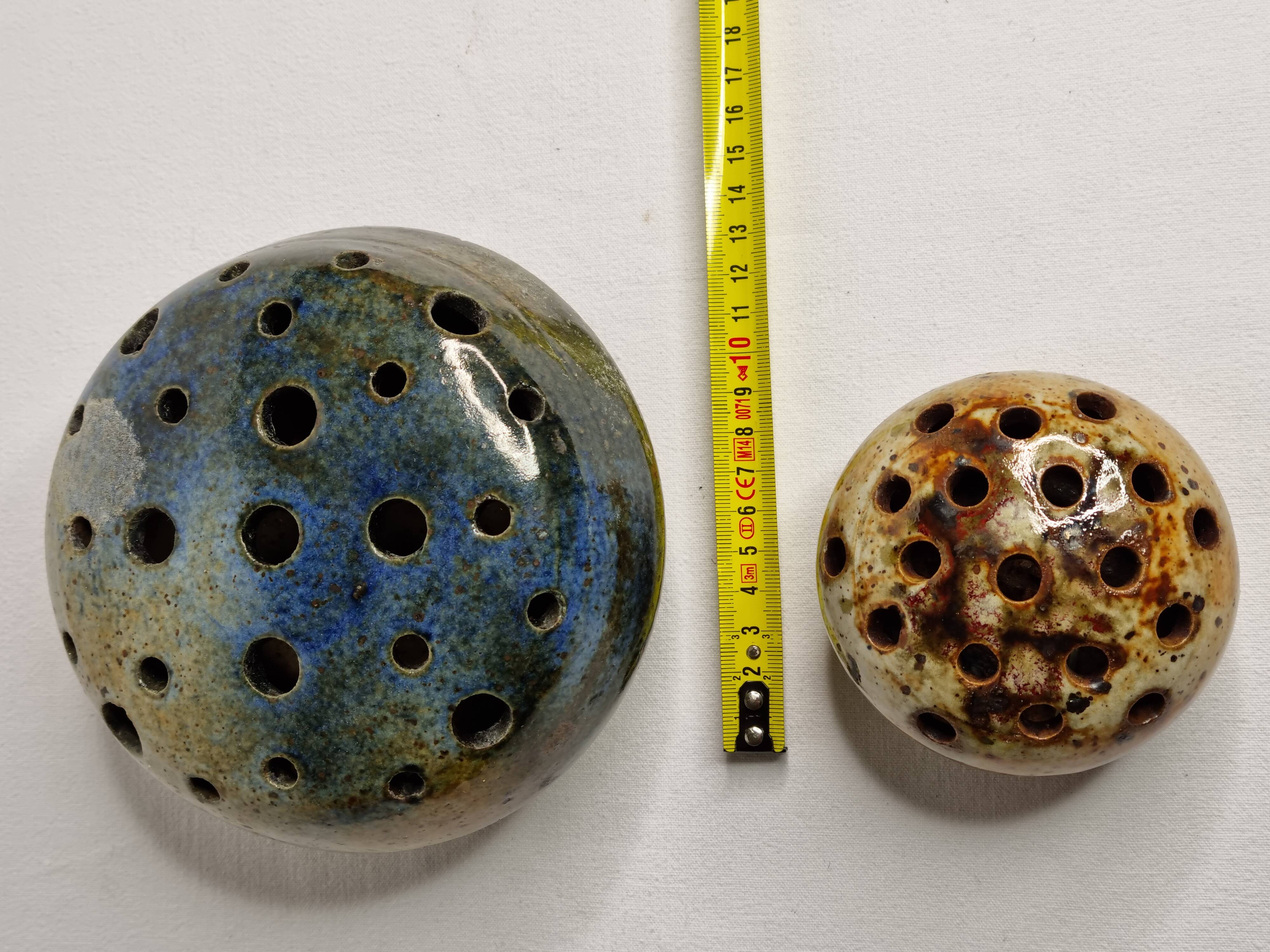 Set of two enamelled stoneware flower vases from "Vezelay" signed