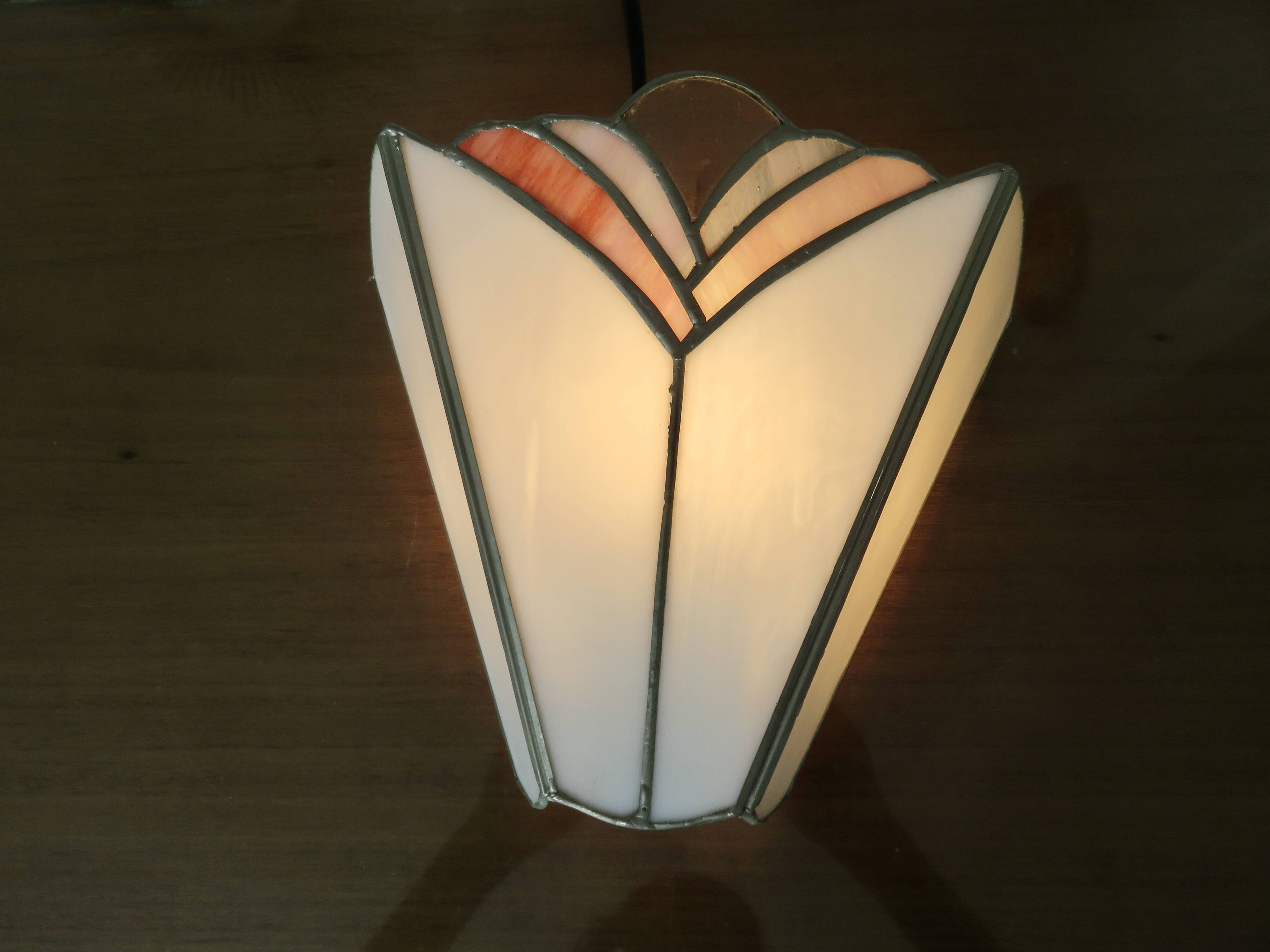 Pair of white and pink glass paste wall lights, Italy, Art Deco style