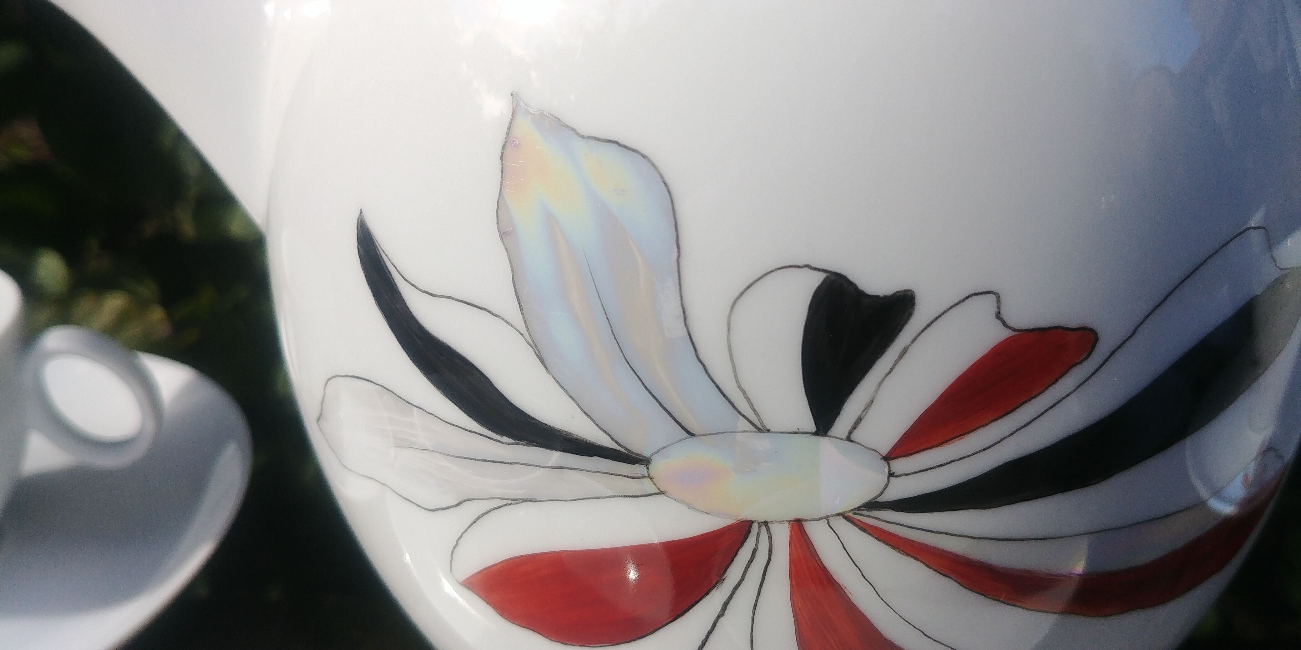 Coffee porcelain service -old signed Roussel J. decoration daisy