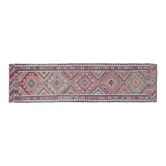 1970s Vintage Turkish Oushak Handmade Wool Cotton Pink Runner Rug 87x333