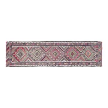 1970s Vintage Turkish Oushak Handmade Wool Cotton Pink Runner Rug 87x333