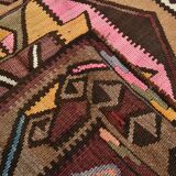 4x13 Kilim Long Wide Brown Handmade Turkish Kilim Runner Rug, 131x404 Cm