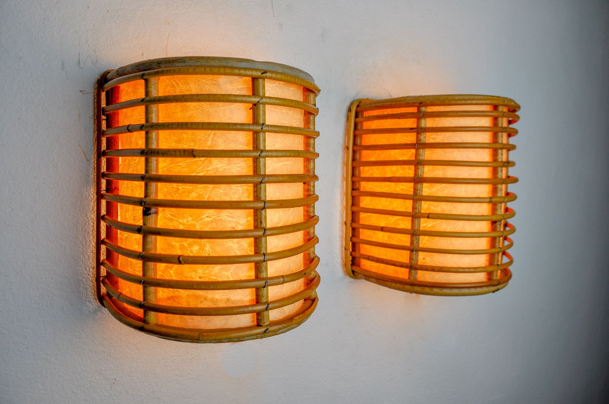 Pair of rattan sconces France 1960