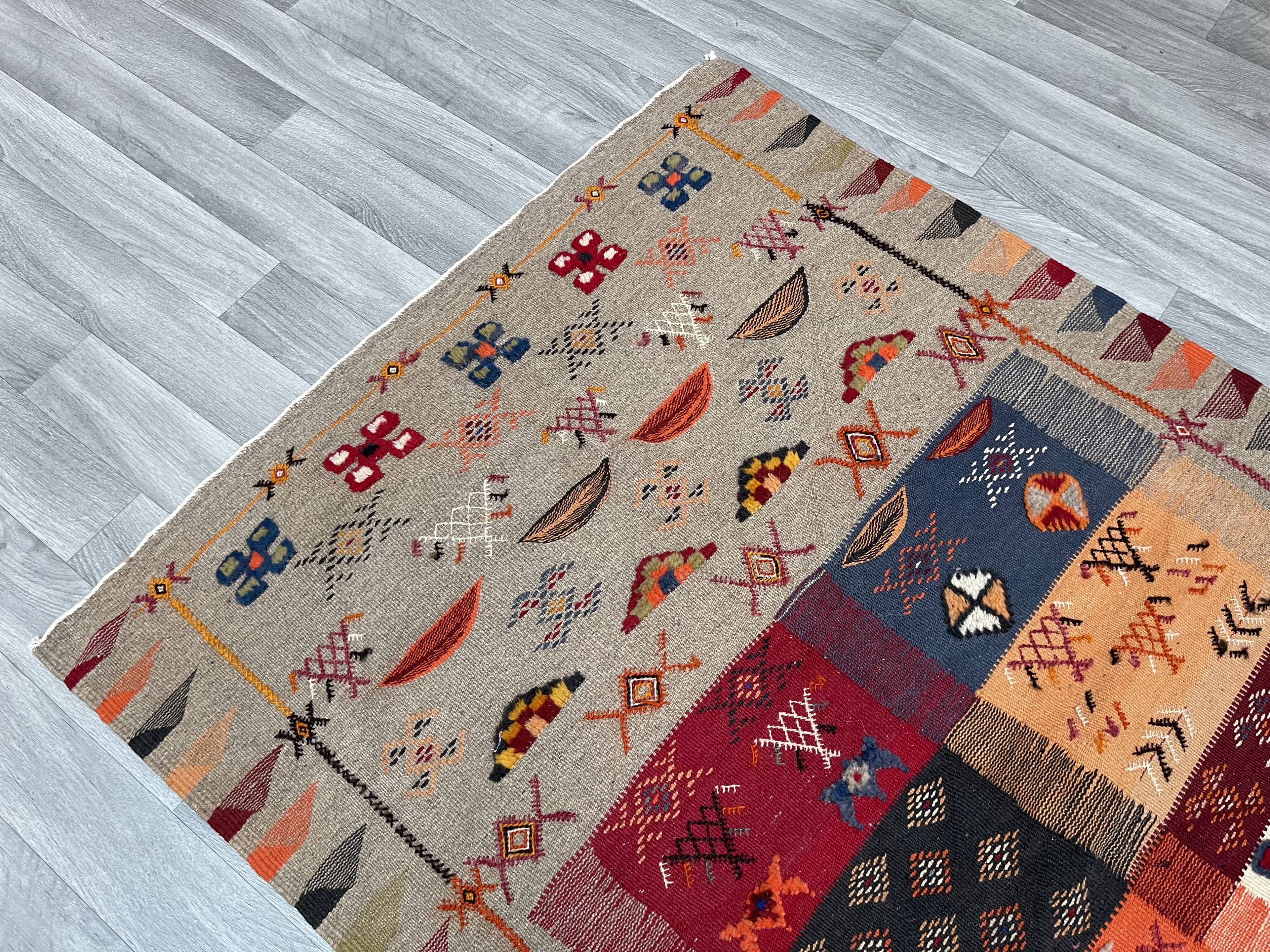 Unique and medium berber kilim, red rug, moroccan kilim, decoration rug
