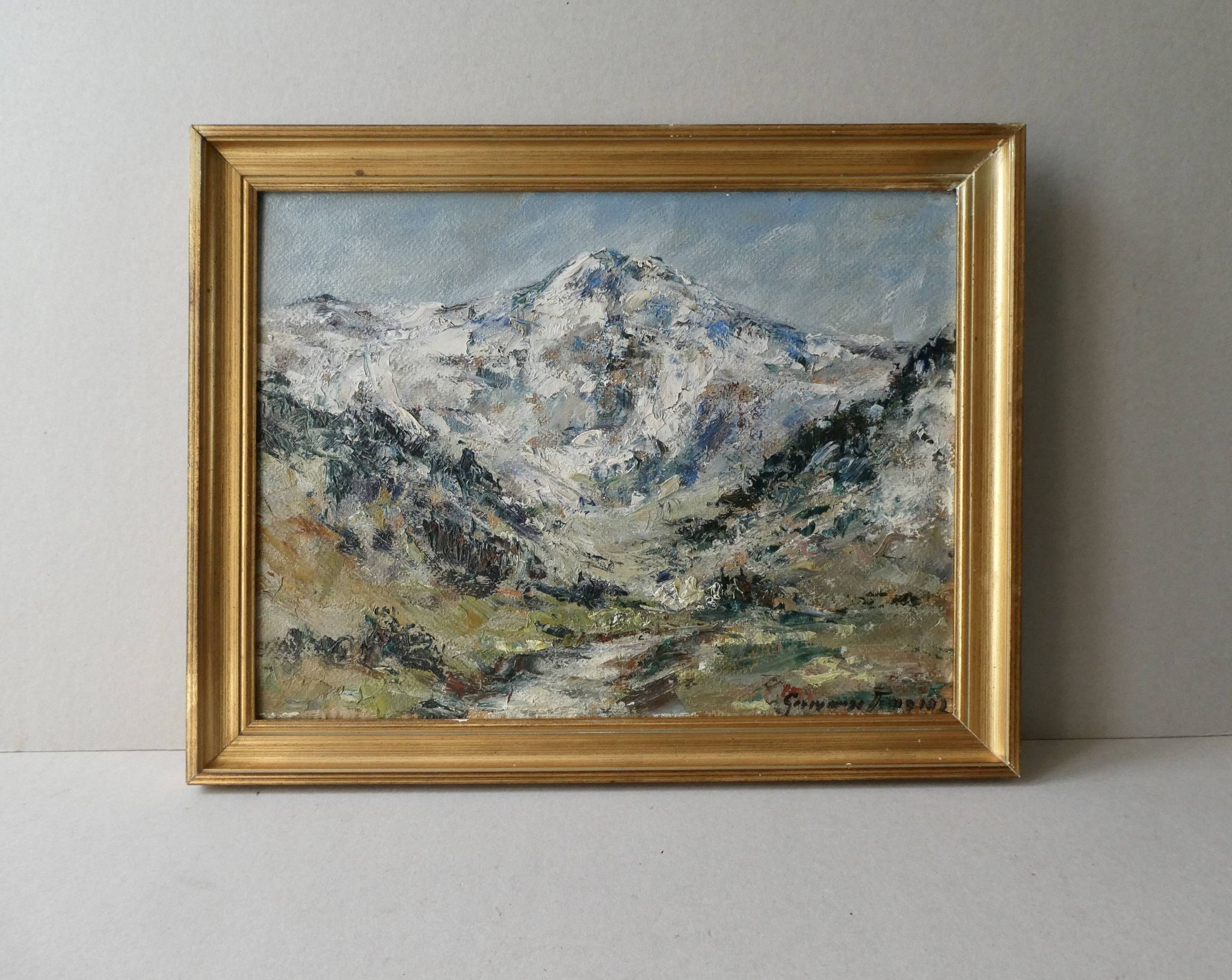 Tableau, oil, mountain landscape, Mont Blanc, Germaine Francoz