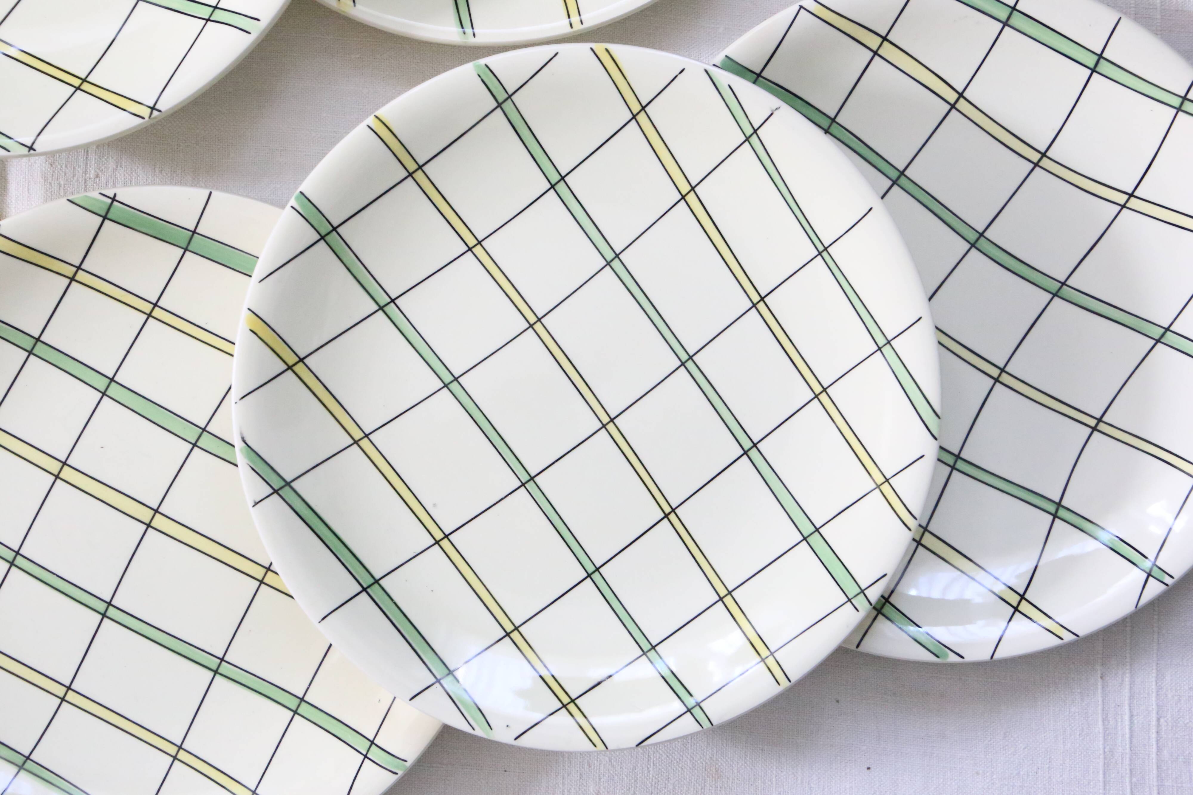 Set of 6 flat plates Salins, Yves pattern, vintage French