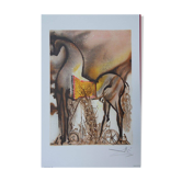 Salvador dali : les chevaux - le cheval de troie, lithographie signée
