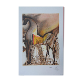 Salvador dali : les chevaux - le cheval de troie, lithographie signée