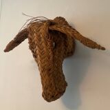 Vintage donkey head in raffia and wicker