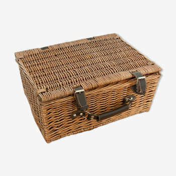 Wicker and leather suitcase