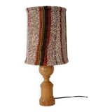 Vintage table lamp in wood and knitted wool