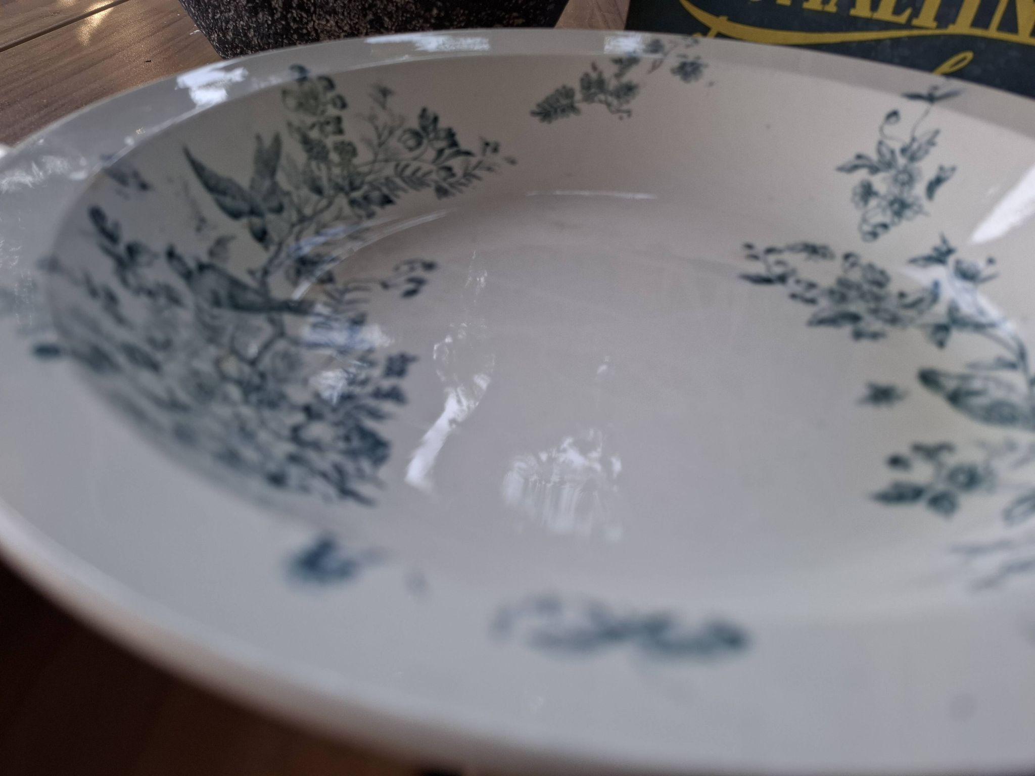 Old set of 2 terre de fer longwy dishes – bird and flower decoration
