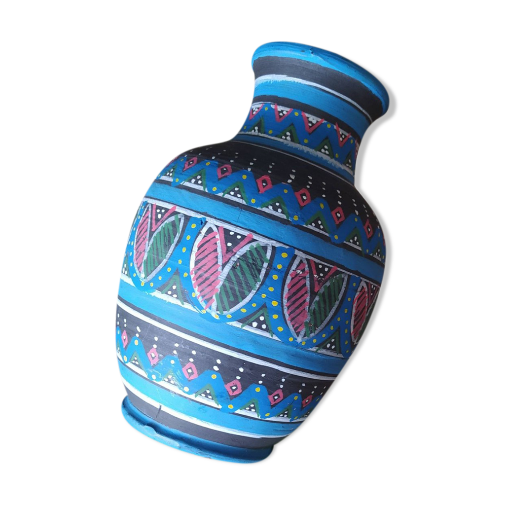 Vase ethnique à motifs bleu | Selency
