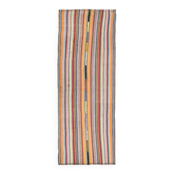 Tapis de couloir turc Oushak vintage fait main en laine et coton orange