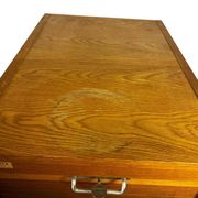 Narrow vintage wooden cabinet with roller shutter 'Soennecken'