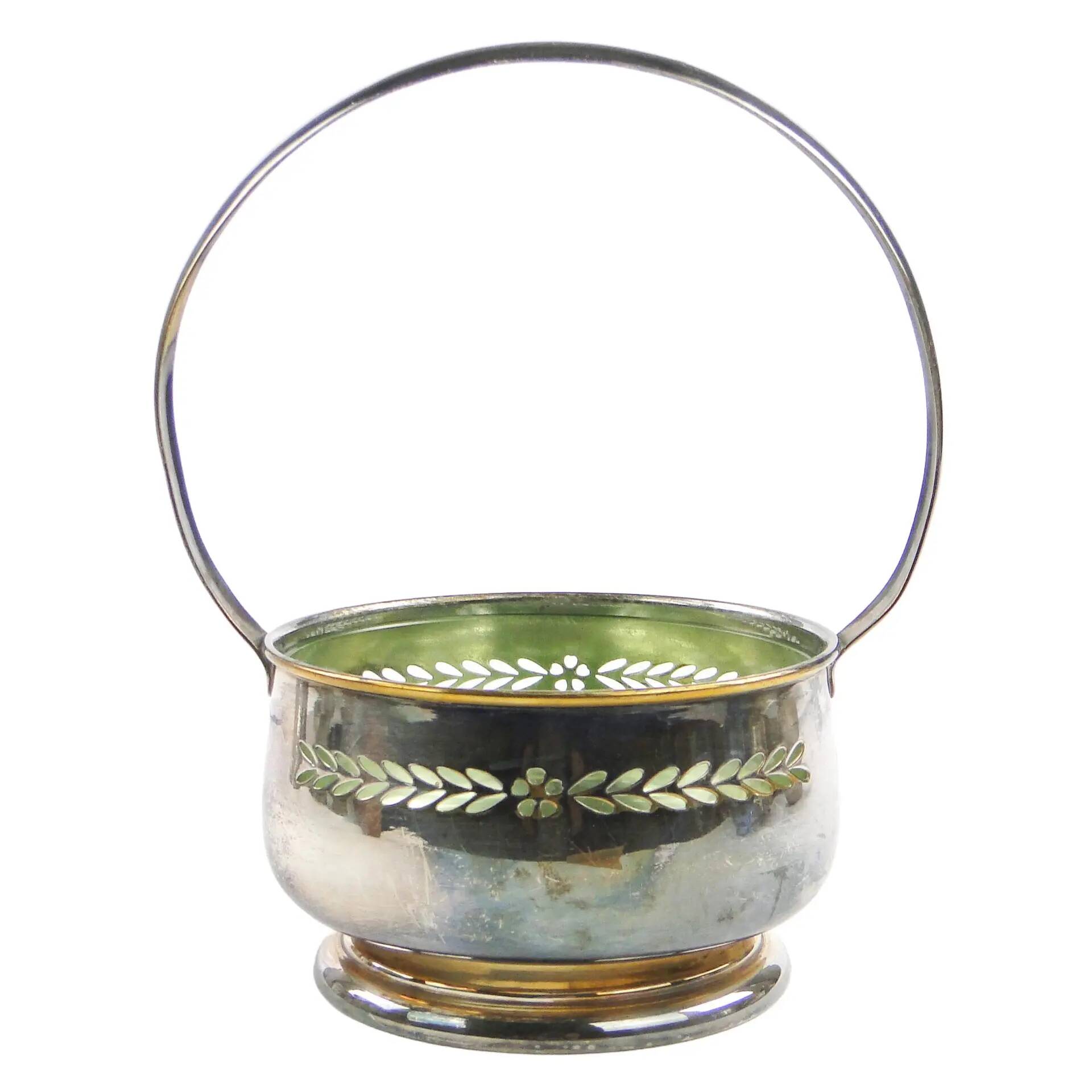 Sucrier Art Nouveau, en laiton plaqué argent, Hongrie, années 1930