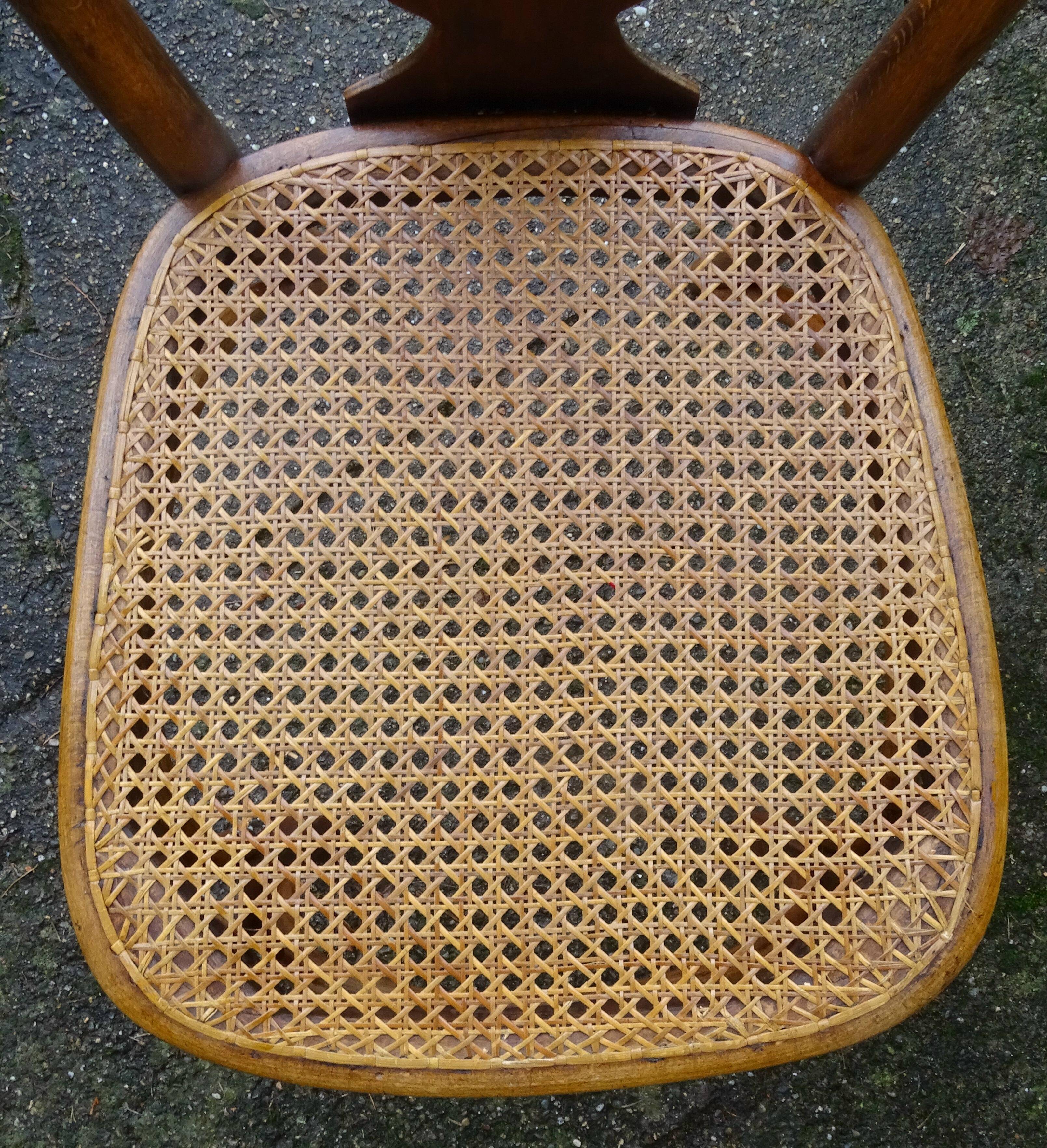 Two Kohn chairs, No. 529, circa 1910, bistro style, caned, bentwood